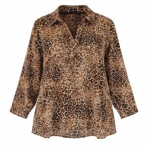 Westbound Woman Wrinkle Free Button Up Shirt 2X Animal Print Long Sleeves Office